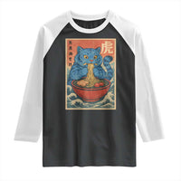 Anime Blue Cat Ramen Raglan Shirt Vintage Japanese Art Funny Kawaii Demon Cat Tiger - Wonder Print Shop