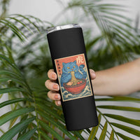 Anime Blue Cat Ramen Skinny Tumbler Vintage Japanese Art Funny Kawaii Demon Cat Tiger - Wonder Print Shop