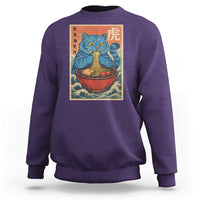 Anime Blue Cat Ramen Sweatshirt Vintage Japanese Art Funny Kawaii Demon Cat Tiger - Wonder Print Shop