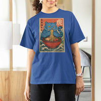 Anime Blue Cat Ramen T Shirt For Women Vintage Japanese Art Funny Kawaii Demon Cat Tiger - Wonder Print Shop