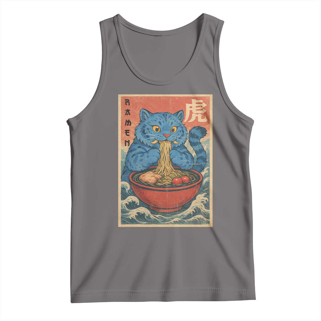 Anime Blue Cat Ramen Tank Top Vintage Japanese Art Funny Kawaii Demon Cat Tiger - Wonder Print Shop