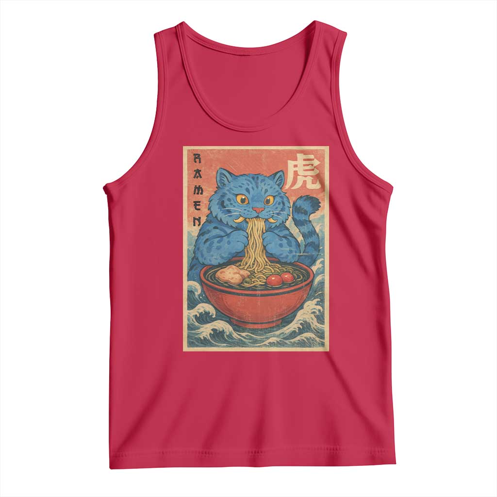 Anime Blue Cat Ramen Tank Top Vintage Japanese Art Funny Kawaii Demon Cat Tiger - Wonder Print Shop