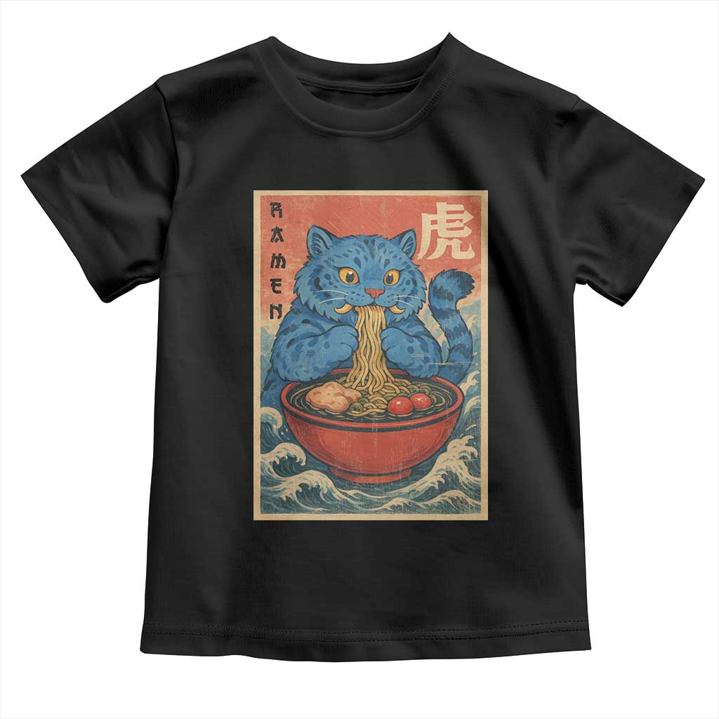 Anime Blue Cat Ramen Toddler T Shirt Vintage Japanese Art Funny Kawaii Demon Cat Tiger - Wonder Print Shop