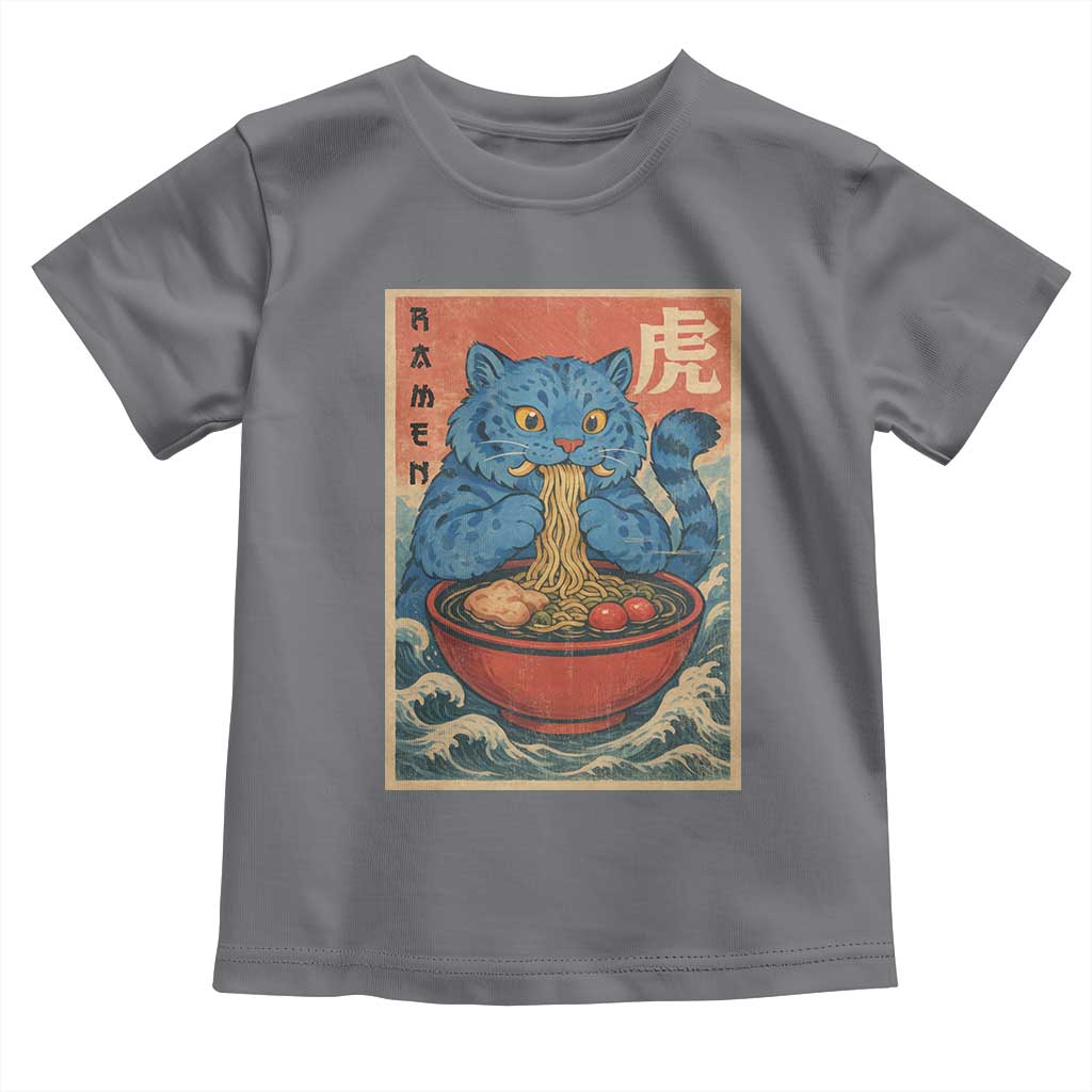 Anime Blue Cat Ramen Toddler T Shirt Vintage Japanese Art Funny Kawaii Demon Cat Tiger - Wonder Print Shop