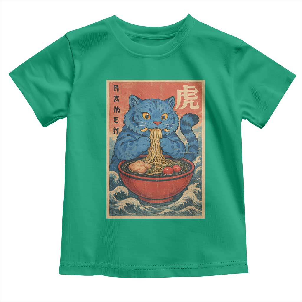Anime Blue Cat Ramen Toddler T Shirt Vintage Japanese Art Funny Kawaii Demon Cat Tiger - Wonder Print Shop