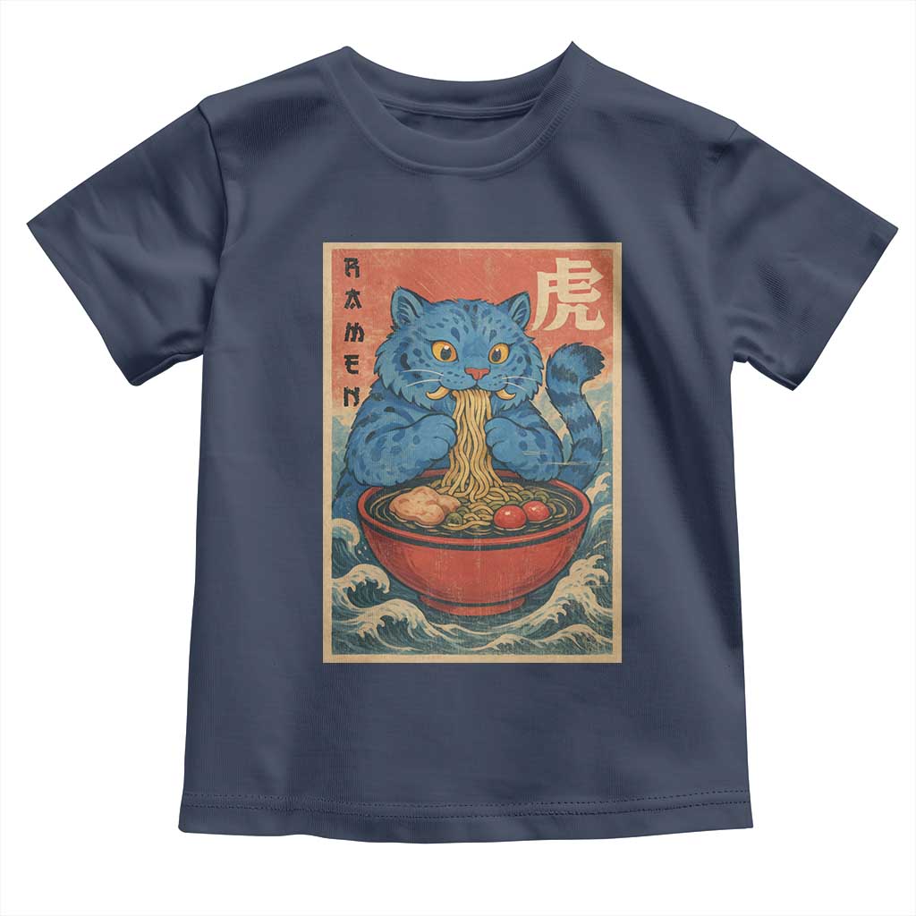 Anime Blue Cat Ramen Toddler T Shirt Vintage Japanese Art Funny Kawaii Demon Cat Tiger - Wonder Print Shop