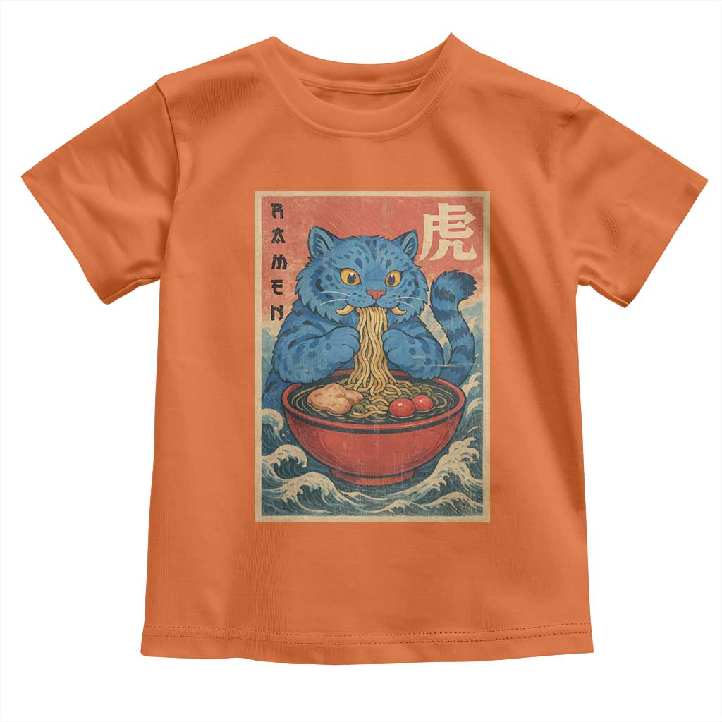 Anime Blue Cat Ramen Toddler T Shirt Vintage Japanese Art Funny Kawaii Demon Cat Tiger - Wonder Print Shop