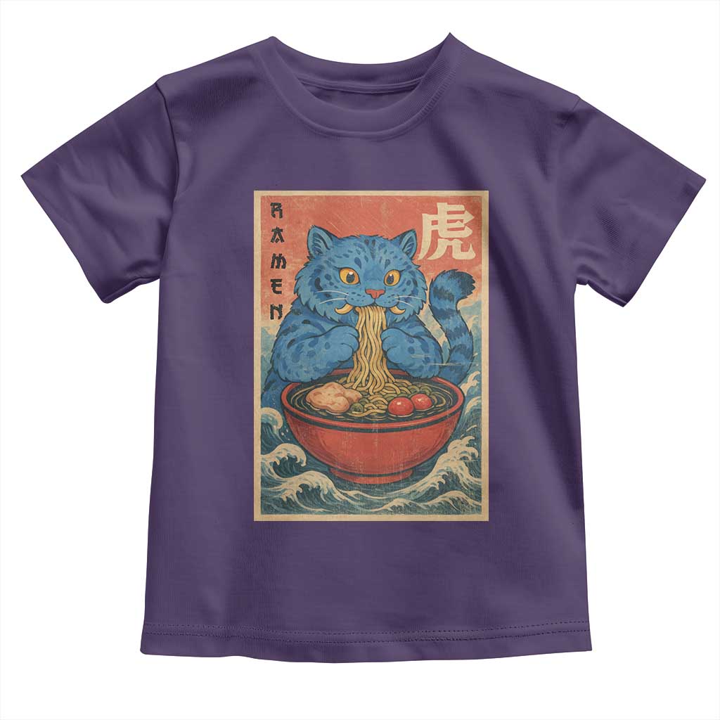 Anime Blue Cat Ramen Toddler T Shirt Vintage Japanese Art Funny Kawaii Demon Cat Tiger - Wonder Print Shop