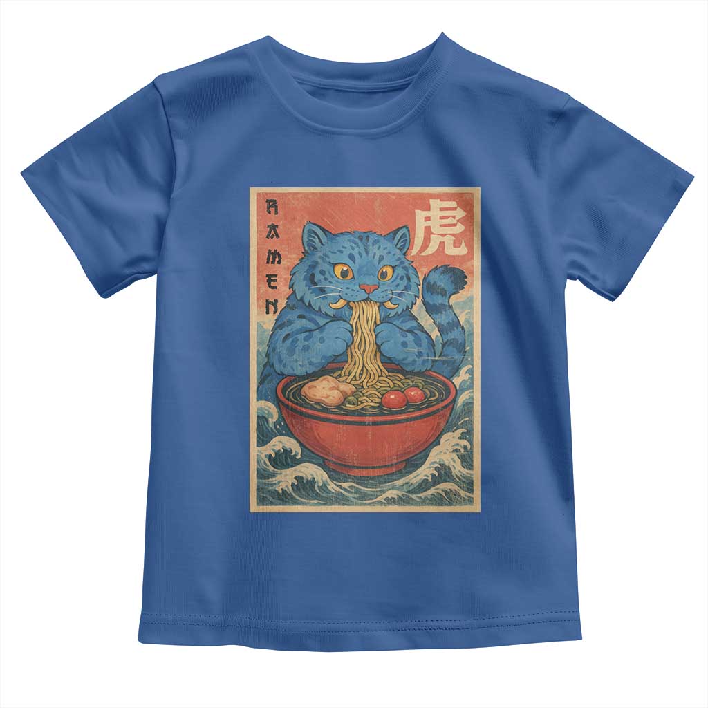 Anime Blue Cat Ramen Toddler T Shirt Vintage Japanese Art Funny Kawaii Demon Cat Tiger - Wonder Print Shop