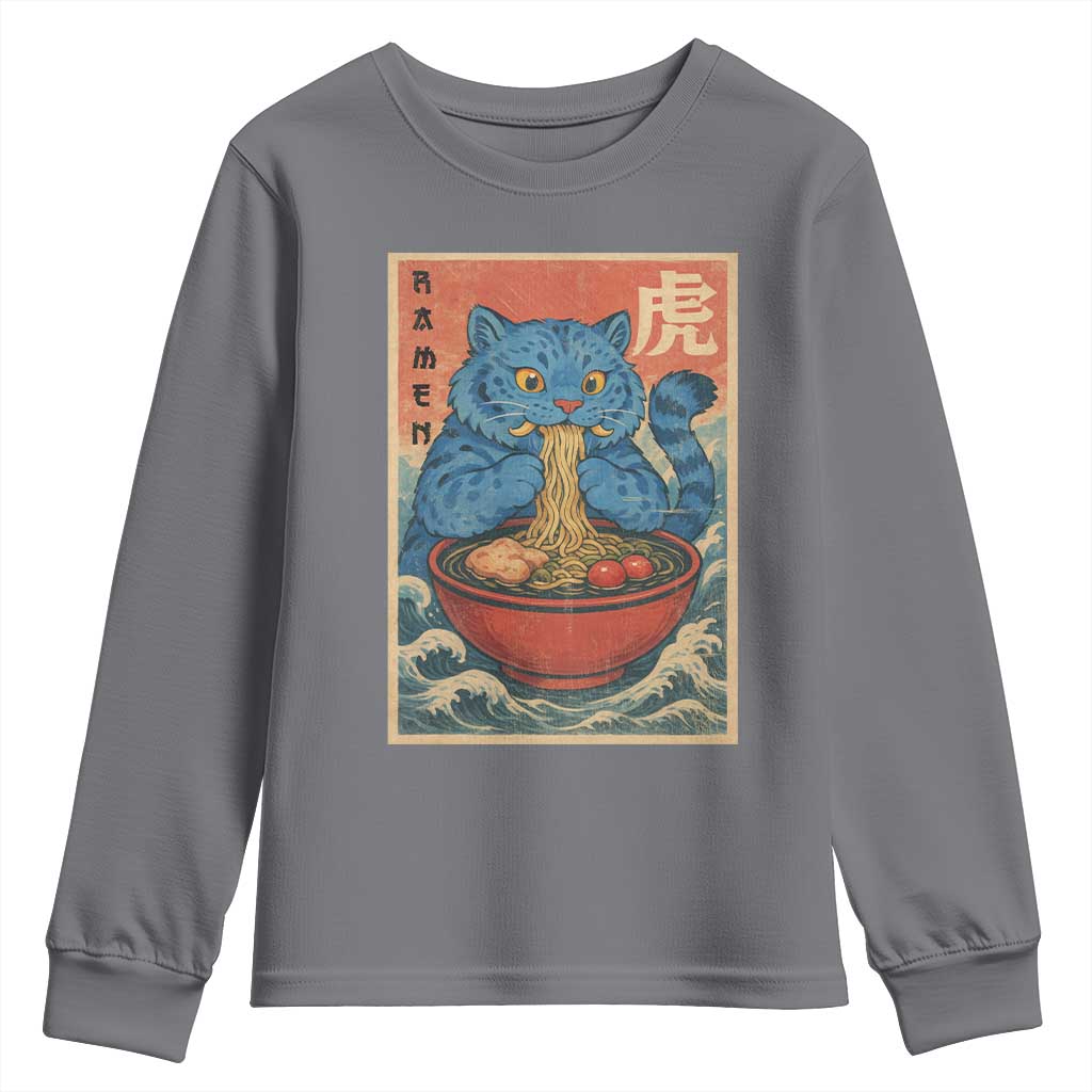 Anime Blue Cat Ramen Youth Sweatshirt Vintage Japanese Art Funny Kawaii Demon Cat Tiger - Wonder Print Shop