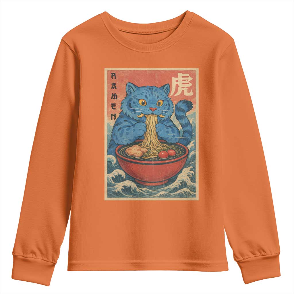 Anime Blue Cat Ramen Youth Sweatshirt Vintage Japanese Art Funny Kawaii Demon Cat Tiger - Wonder Print Shop
