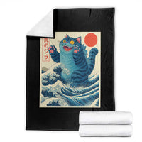 Blue Catzilla Cat Japanese Art Throw Blanket Kawaii Demon Tiger Funny Kitty Dad Gifts - Wonder Print Shop