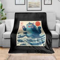 Blue Catzilla Cat Japanese Art Throw Blanket Kawaii Demon Tiger Funny Kitty Dad Gifts - Wonder Print Shop