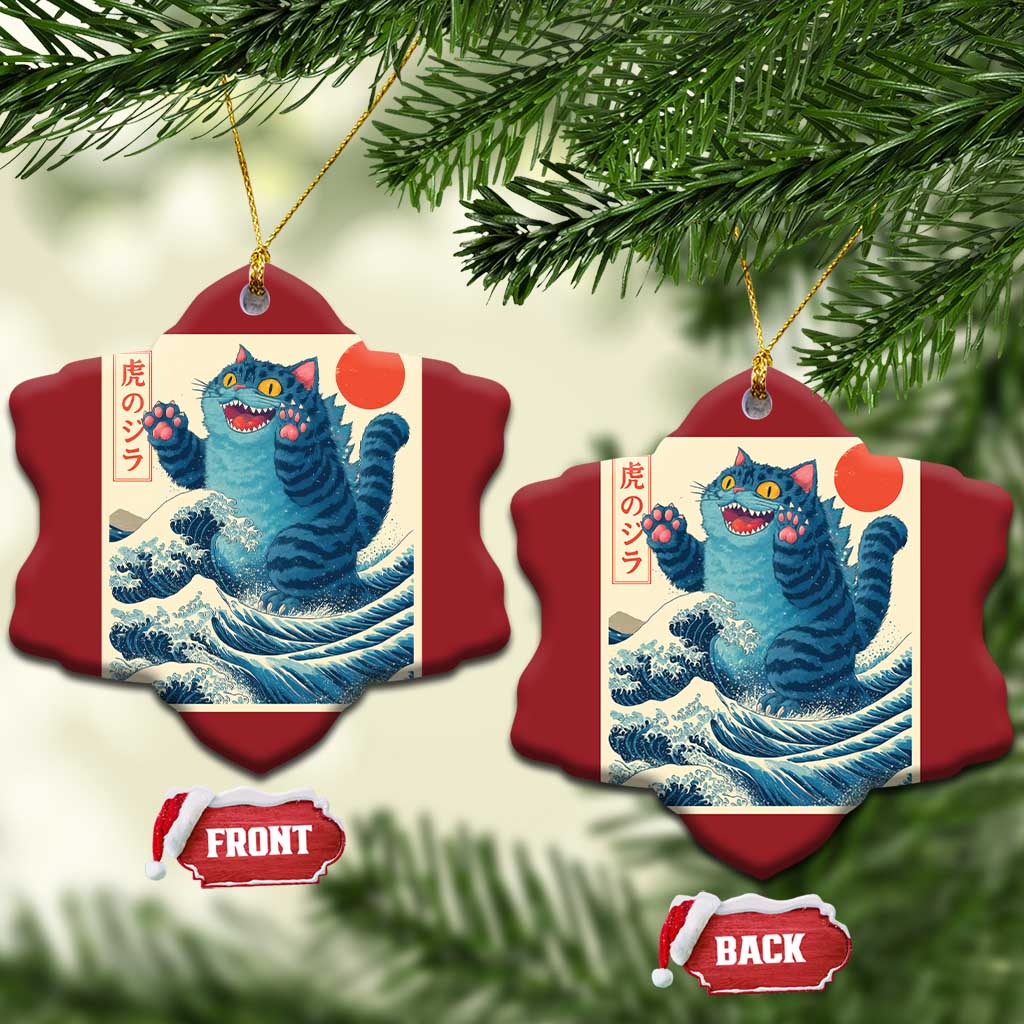 Blue Catzilla Cat Japanese Art Christmas Ornament Kawaii Demon Tiger Funny Kitty Dad Gifts - Wonder Print Shop