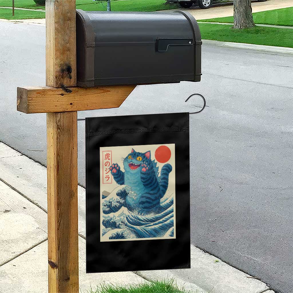 Blue Catzilla Cat Japanese Art Garden Flag Kawaii Demon Tiger Funny Kitty Dad Gifts - Wonder Print Shop