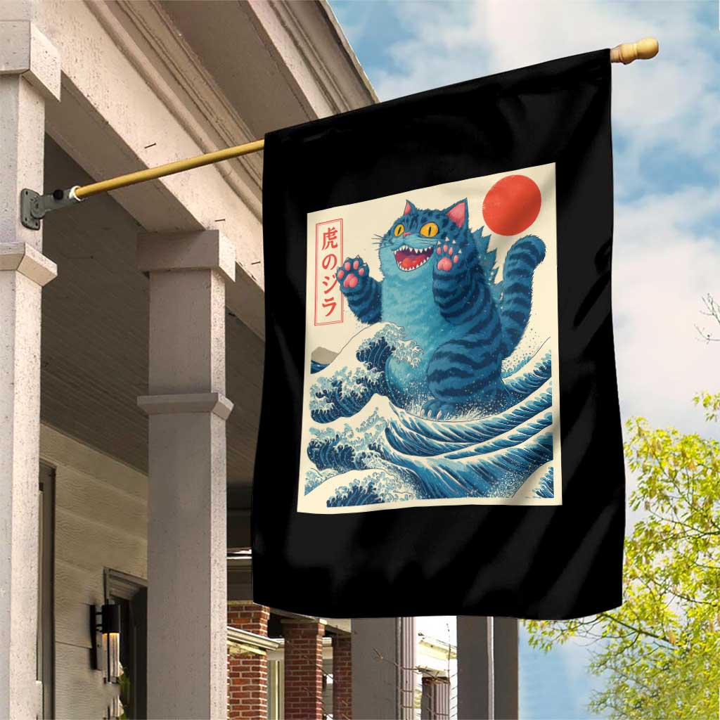 Blue Catzilla Cat Japanese Art Garden Flag Kawaii Demon Tiger Funny Kitty Dad Gifts - Wonder Print Shop