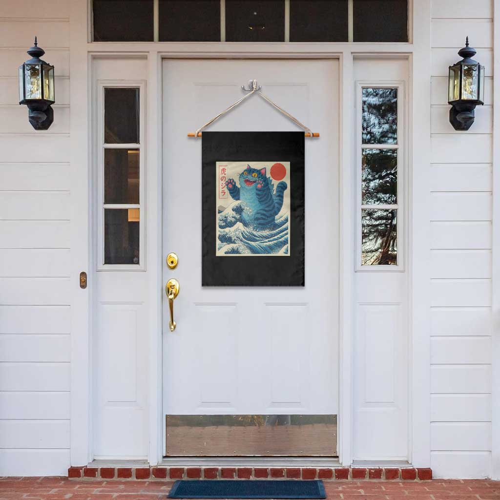 Blue Catzilla Cat Japanese Art Garden Flag Kawaii Demon Tiger Funny Kitty Dad Gifts - Wonder Print Shop