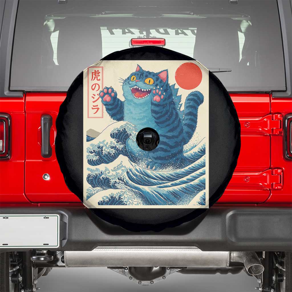 Blue Catzilla Cat Japanese Art Spare Tire Cover Kawaii Demon Tiger Funny Kitty Dad Gifts - Wonder Print Shop