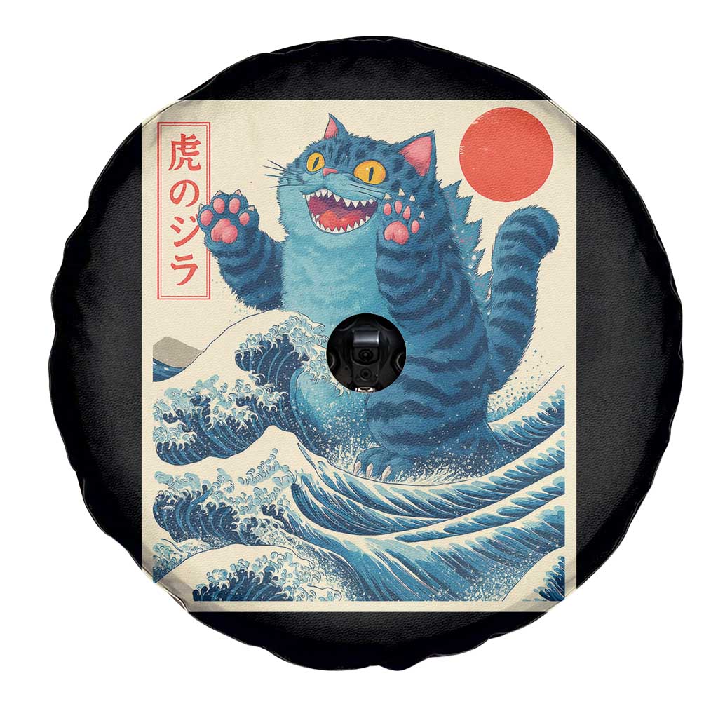 Blue Catzilla Cat Japanese Art Spare Tire Cover Kawaii Demon Tiger Funny Kitty Dad Gifts - Wonder Print Shop