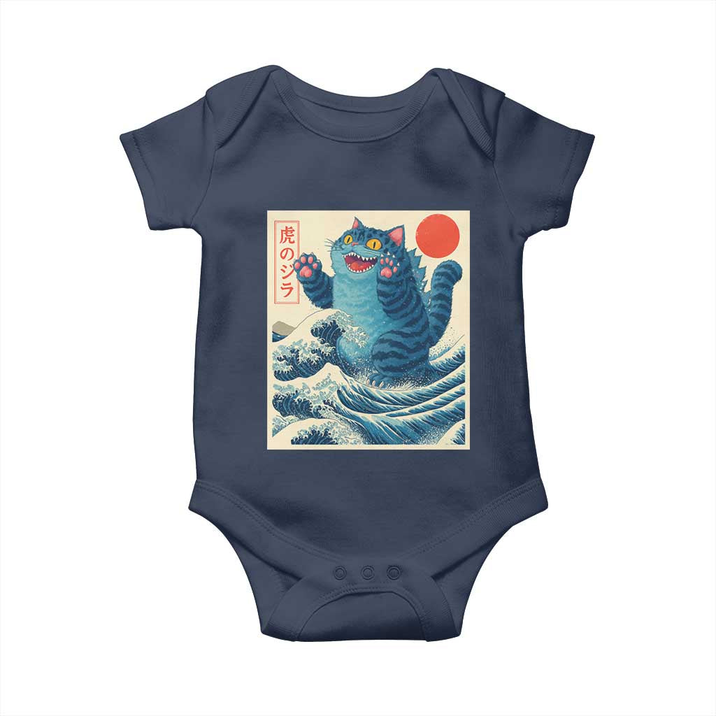 Blue Catzilla Cat Japanese Art Baby Onesie Kawaii Demon Tiger Funny Kitty Dad Gifts - Wonder Print Shop