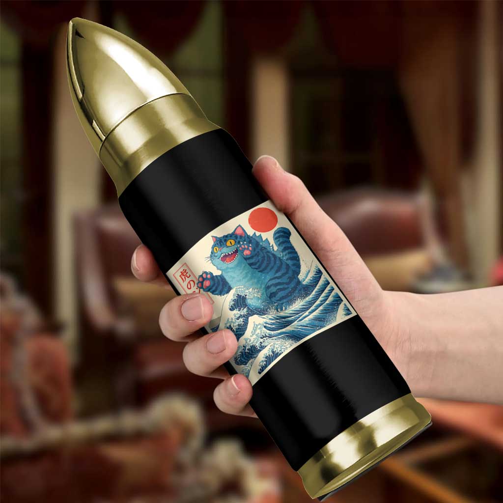 Blue Catzilla Cat Japanese Art Bullet Tumbler Kawaii Demon Tiger Funny Kitty Dad Gifts - Wonder Print Shop