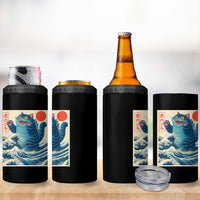 Blue Catzilla Cat Japanese Art 4 in 1 Can Cooler Tumbler Kawaii Demon Tiger Funny Kitty Dad Gifts - Wonder Print Shop