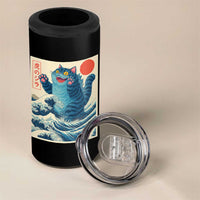 Blue Catzilla Cat Japanese Art 4 in 1 Can Cooler Tumbler Kawaii Demon Tiger Funny Kitty Dad Gifts - Wonder Print Shop