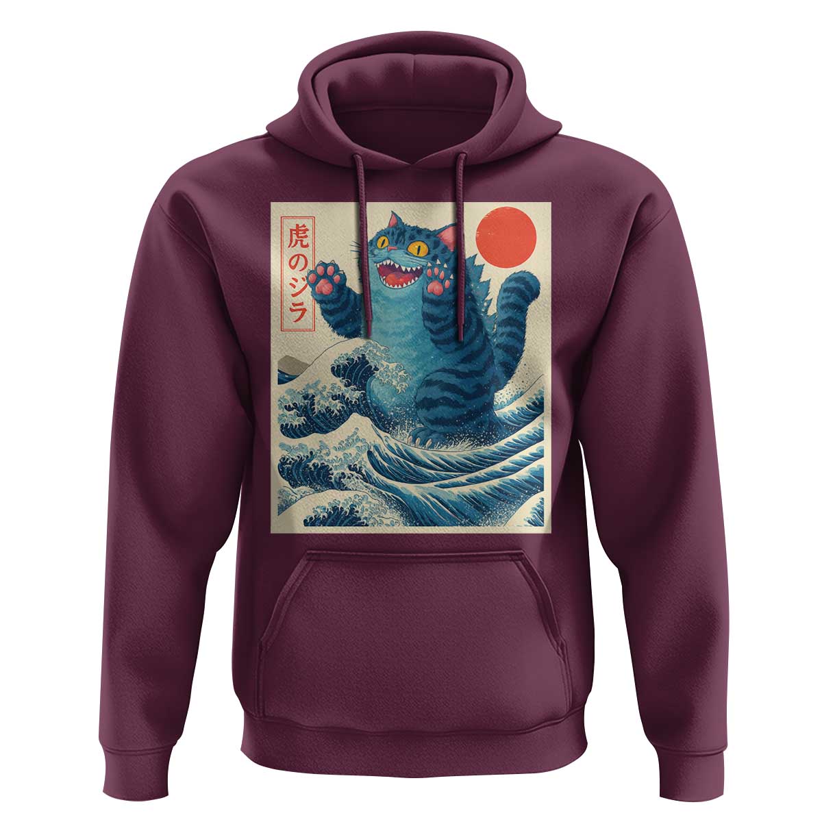 Blue Catzilla Cat Japanese Art Hoodie Kawaii Demon Tiger Funny Kitty Dad Gifts - Wonder Print Shop