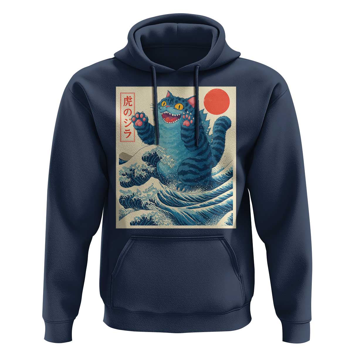 Blue Catzilla Cat Japanese Art Hoodie Kawaii Demon Tiger Funny Kitty Dad Gifts - Wonder Print Shop