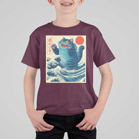 Blue Catzilla Cat Japanese Art T Shirt For Kid Kawaii Demon Tiger Funny Kitty Dad Gifts - Wonder Print Shop