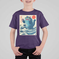 Blue Catzilla Cat Japanese Art T Shirt For Kid Kawaii Demon Tiger Funny Kitty Dad Gifts - Wonder Print Shop