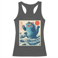 Blue Catzilla Cat Japanese Art Racerback Tank Top Kawaii Demon Tiger Funny Kitty Dad Gifts - Wonder Print Shop