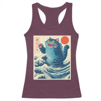 Blue Catzilla Cat Japanese Art Racerback Tank Top Kawaii Demon Tiger Funny Kitty Dad Gifts - Wonder Print Shop