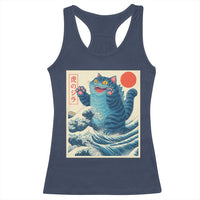 Blue Catzilla Cat Japanese Art Racerback Tank Top Kawaii Demon Tiger Funny Kitty Dad Gifts - Wonder Print Shop