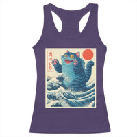 Blue Catzilla Cat Japanese Art Racerback Tank Top Kawaii Demon Tiger Funny Kitty Dad Gifts - Wonder Print Shop