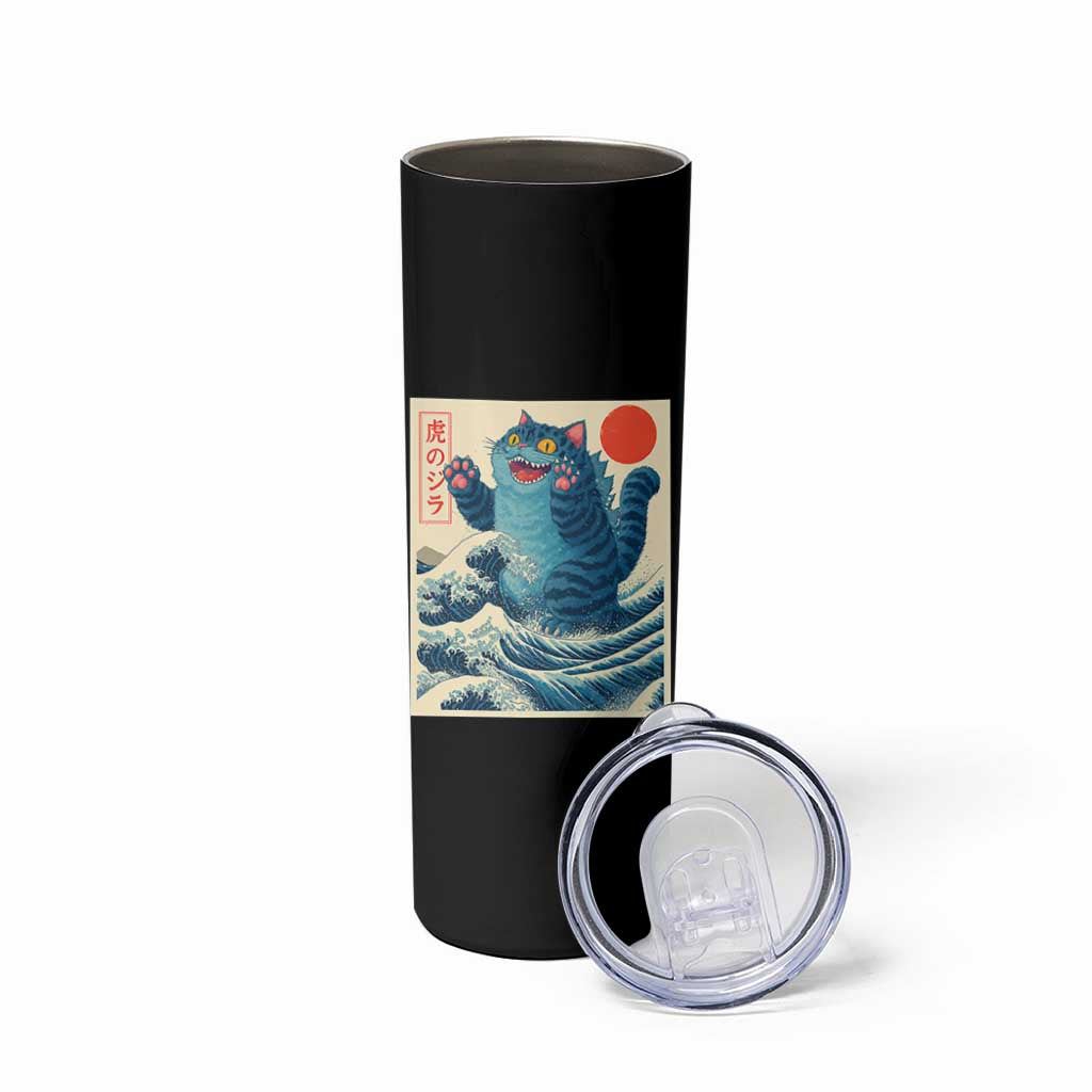 Blue Catzilla Cat Japanese Art Skinny Tumbler Kawaii Demon Tiger Funny Kitty Dad Gifts - Wonder Print Shop