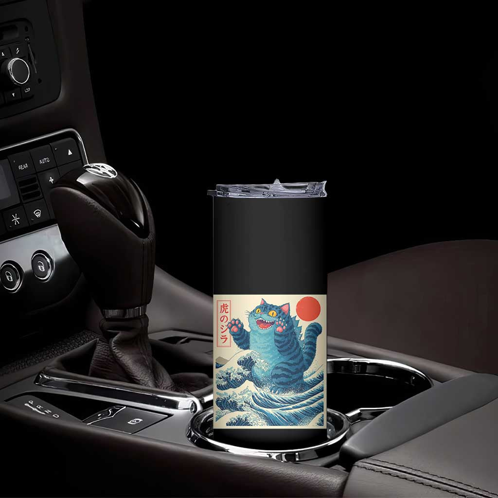 Blue Catzilla Cat Japanese Art Skinny Tumbler Kawaii Demon Tiger Funny Kitty Dad Gifts - Wonder Print Shop