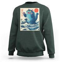 Blue Catzilla Cat Japanese Art Sweatshirt Kawaii Demon Tiger Funny Kitty Dad Gifts - Wonder Print Shop