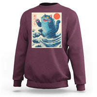Blue Catzilla Cat Japanese Art Sweatshirt Kawaii Demon Tiger Funny Kitty Dad Gifts - Wonder Print Shop