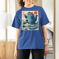 Blue Catzilla Cat Japanese Art T Shirt For Women Kawaii Demon Tiger Funny Kitty Dad Gifts - Wonder Print Shop