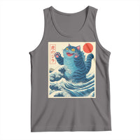 Blue Catzilla Cat Japanese Art Tank Top Kawaii Demon Tiger Funny Kitty Dad Gifts - Wonder Print Shop
