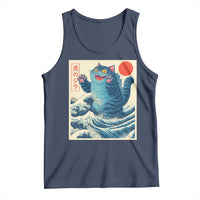 Blue Catzilla Cat Japanese Art Tank Top Kawaii Demon Tiger Funny Kitty Dad Gifts - Wonder Print Shop
