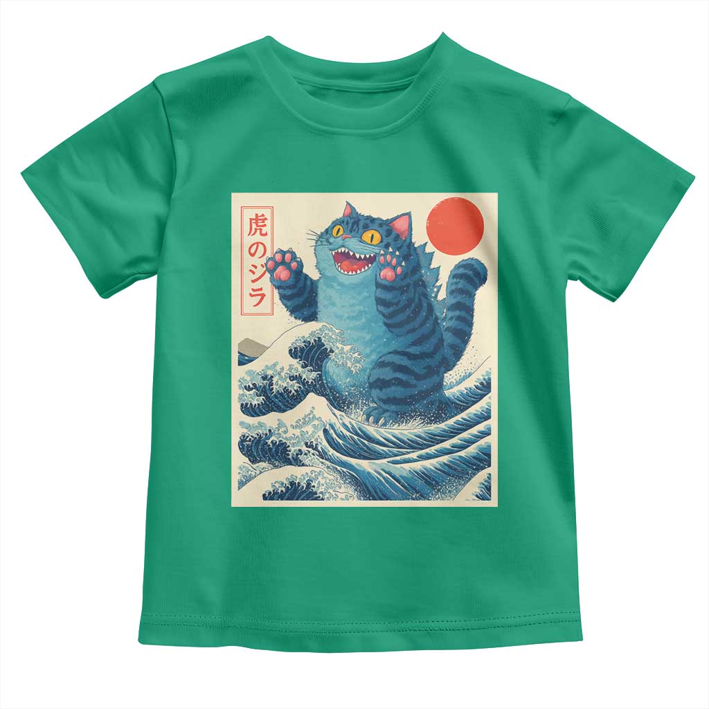 Blue Catzilla Cat Japanese Art Toddler T Shirt Kawaii Demon Tiger Funny Kitty Dad Gifts - Wonder Print Shop
