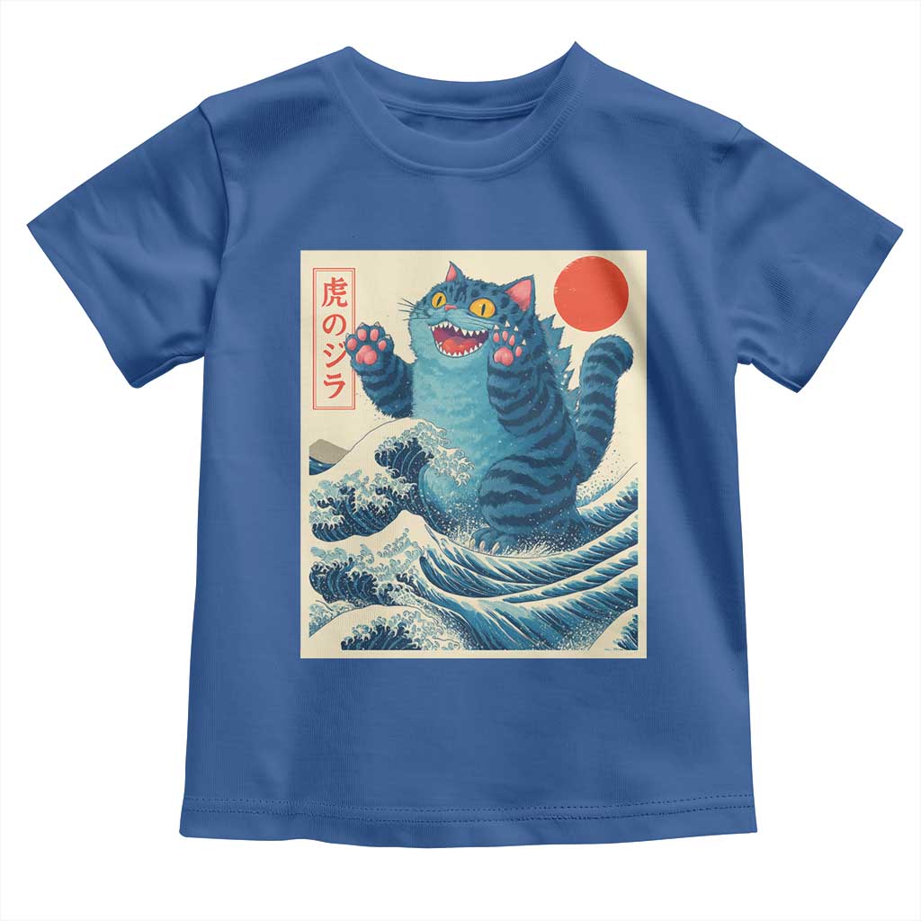 Blue Catzilla Cat Japanese Art Toddler T Shirt Kawaii Demon Tiger Funny Kitty Dad Gifts - Wonder Print Shop