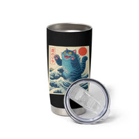 Blue Catzilla Cat Japanese Art Tumbler Cup Kawaii Demon Tiger Funny Kitty Dad Gifts - Wonder Print Shop