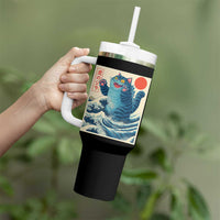 Blue Catzilla Cat Japanese Art Tumbler With Handle Kawaii Demon Tiger Funny Kitty Dad Gifts - Wonder Print Shop