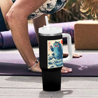 Blue Catzilla Cat Japanese Art Tumbler With Handle Kawaii Demon Tiger Funny Kitty Dad Gifts - Wonder Print Shop