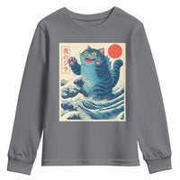Blue Catzilla Cat Japanese Art Youth Sweatshirt Kawaii Demon Tiger Funny Kitty Dad Gifts - Wonder Print Shop