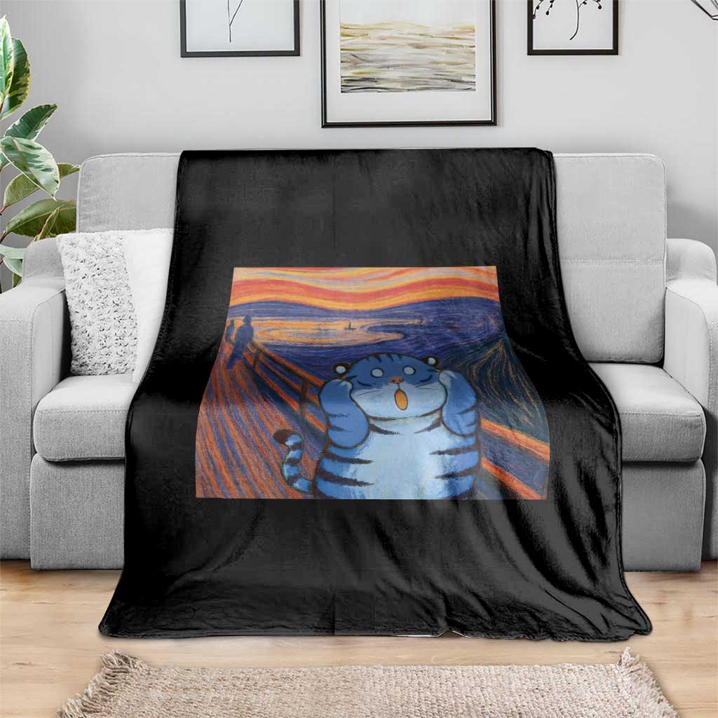 Blue Tiger Scream Throw Blanket Cute Animal Anime Demon Aesthetic Painting - Wonder Print Shop