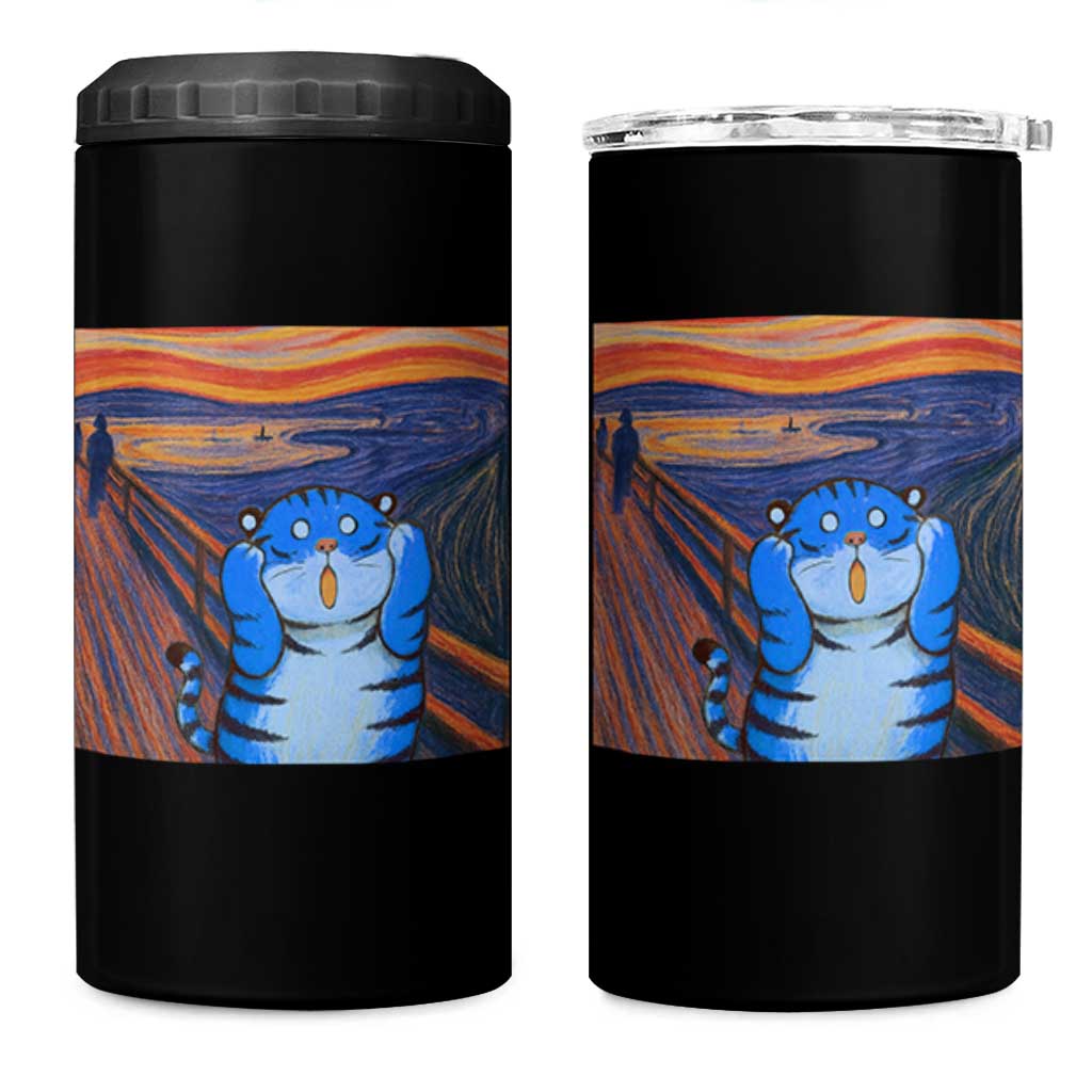 Blue Tiger Scream 4 in 1 Can Cooler Tumbler Cute Animal Anime Demon Aesthetic Painting - Wonder Print Shop